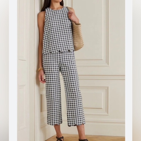 Lisa Marie Fernandez Pants - NWT LISA MARIE FERNANDEZ Cropped Gingham Cotton-blend Bouclé Straight-leg Pants